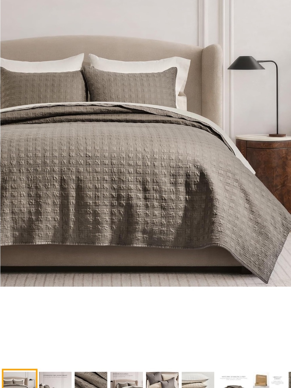EVERGRACEHOME Cotton Sateen
Windowpane Quilt Set Queen Size, Mocha Brown, F/Q